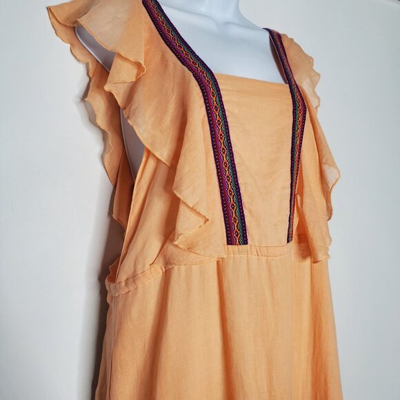 Pitusa Womens Eva Summer Ruffled Maxi Dress Peach Embroidered Trim Lounge Boho - Picture 2 of 8